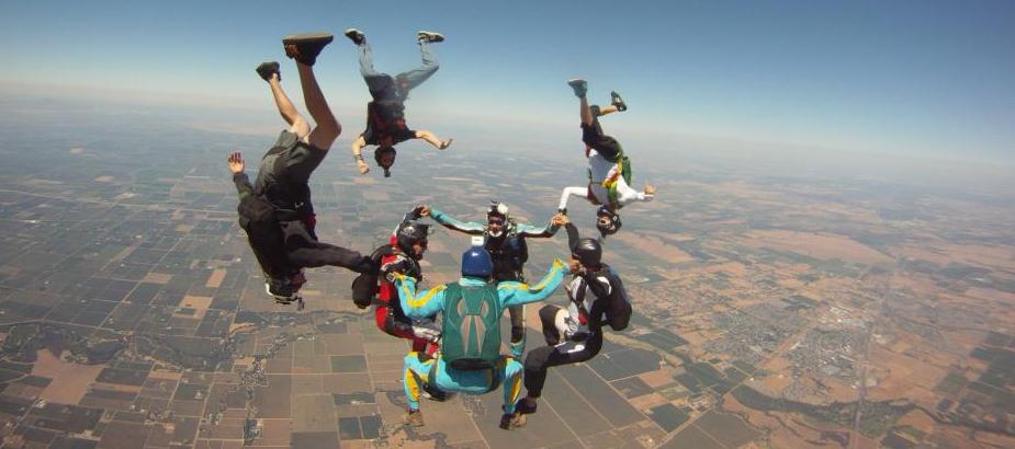 South African Skydivers performing a Free Fly Jump
